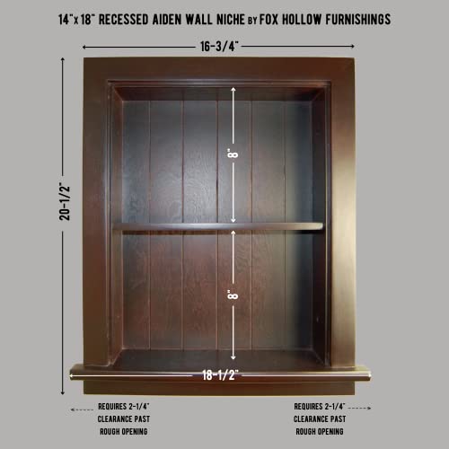 Image of 14x18 Aiden Recessed Wall Niche Medicine Cabinet Replacement, in The Wall Bathroom Cabinet Insert Shelf /Shelves, Made in North America, Real Wood, NO MDF, Beadboard, Dark Brown