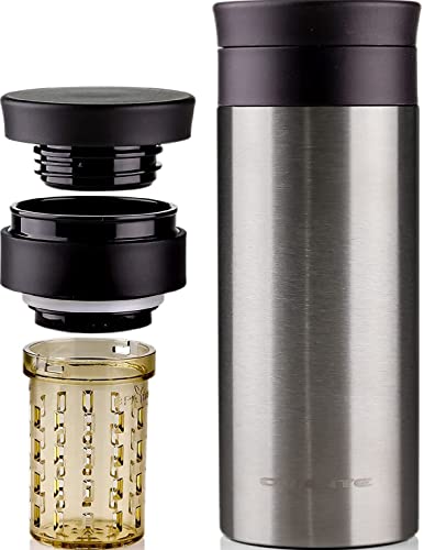 OVENTE Stainless Steel Vacuum Insulated Coffee and Water Mug - 16 oz Portable Double Wall Tumbler with Tea Infuser, BPA-Free, Spill Proof for Hot or Cold Drinks, Silver MSA16S