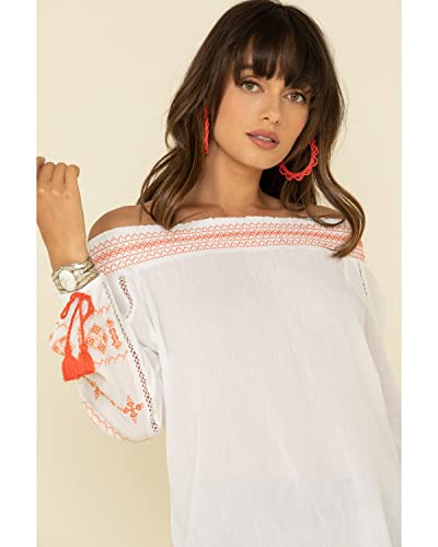 Wrangler Women's Embroidered Tassel Off Shoulder Top Ivory X-Large #TOP3