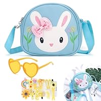 dogmoon Little Girls Handbag Set, Adorable Rabbit Crossbody Bag with Heart-Shaped Sunglasses and 14 Bow Hair Clips, Cute Rabbit Girls' Shoulder Bags with Adjustable Strap for Birthday Gifts and Toys