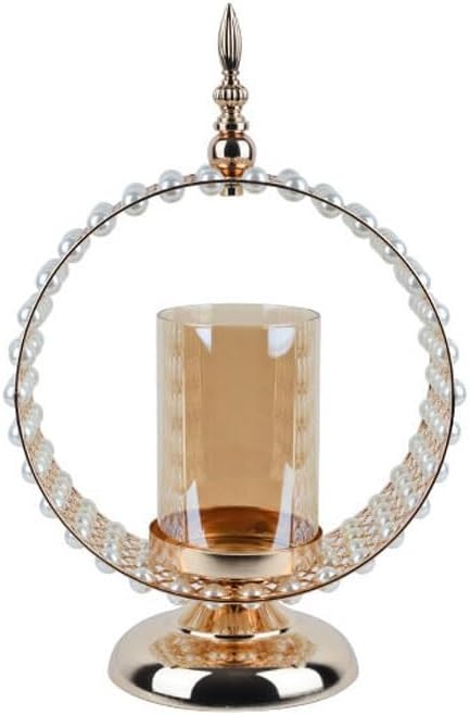European Candlestick Gold Iron Pearl Circular Candle Holder Ornament Retro