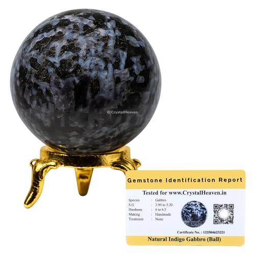 Image of Certified Indigo Gabbro Crystal Ball for Meditation - Premium Crystal Vastu Items for Home and Feng Shui Items for Good Luck - Ideal for Pooja Supplies and Spiritual Practices (1.5 inch Inch)