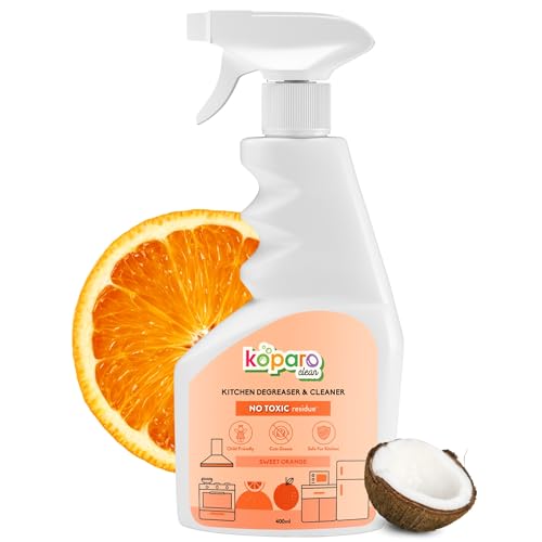 Image of Koparo Kitchen Cleaning Spray | Instantly Dissolves Grease & Oil Stains | Kitchen Cleaner for Chimney, Gas Stove, Microwave & Tiles | Plant-Based, Non-Toxic Spray for a Happy Kitchen & Planet | 400ml