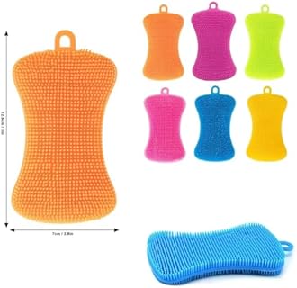 6 PCS Silicone Dish Sponges, Super Durable Safe and Dry Fast Silicone Sponge, Multi-Purpose Sponge Kitchen Gadgets, Reusable Rubber Kitchen Dish Dishes Fruits Vegetables Washing Cleaning Sponge Brush.