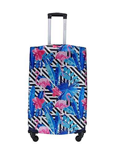 Image of Cortina Tropical Print Travel Suitcase Eco-Friendly Cover | Small | Fits 18-22 Inch Luggage | Polyester-Spandex | 55cm (20 inches) | Luggage Protectors | Anti Scratch /Dust | Pack of 1 | Blue 3