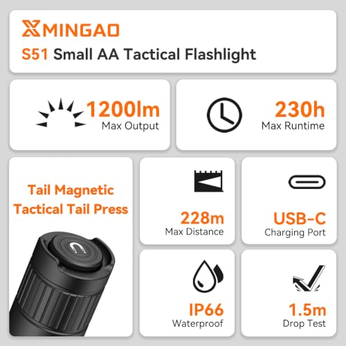 Xmingao S51 Rechargeable EDC Mini Flashlight,1200Lm AA Pocket Light for Repair Outdoor — view 2