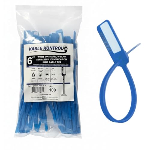 Kable Kontrol Serialized Write-On Flag Zip Ties, 6 Inch 5000 Pcs – Blue