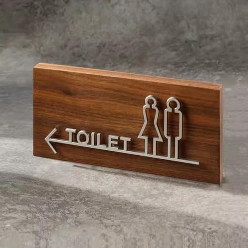 Signage,Restroom Signs Men Women Bathroom Sign with Arrow, Brushed Aluminum Signs with Wooden Bottom Plate for Office Bathroom and Toilet(B)