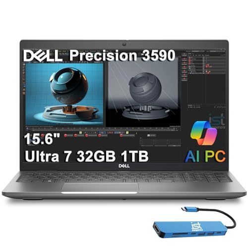 Dell Precision 3590 Mobile Workstation AI PC Laptop (15.6' FHD, Intel 12-Core Ultra 7 155U, 32GB DDR5, 1TB SSD) for Business, Engineer, FP, 2X Thunderbolt 4, 1080p RGB Webcam, IST HUB, Win 11 Pro