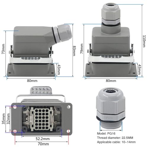 Conector de alta resistencia con inserción industrial de 24 núcleos y toma de aire rectangular 4