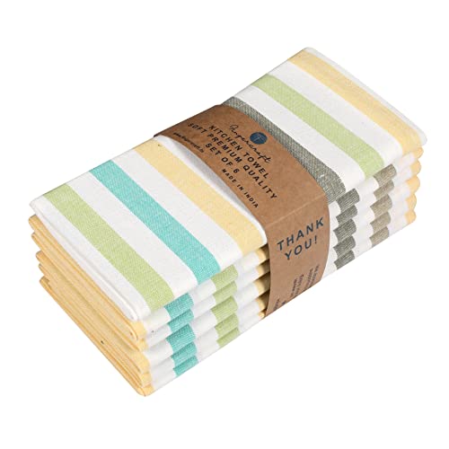 Image of FINGERCRAFT Kitchen Cloth 100% Soft High GSM Cotton Fabric Kitchen Towel, 20 x 30 Inches Perfect Size for Kitchen Uses, Set of 6, Multipurpose Use as Dish Towel, Bar Towel (Soft Stripe)