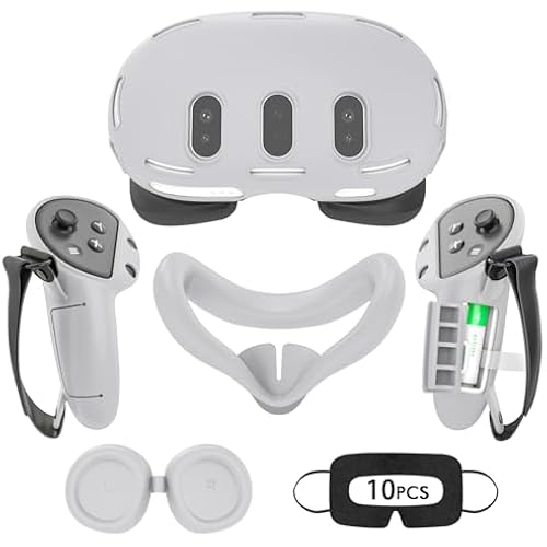 Silicone Cover Set for Meta Quest 3, Upgraded Design Full Protection for Quest 3, 4 in 1 VR Accessories Protective Cover for Oculus Quest 3, Ideal Present for Birthday and Christmas (Grey)