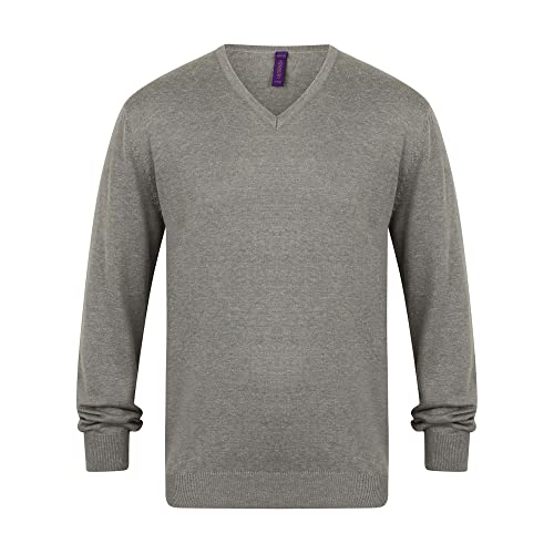 Image of Henbury Mens 12 Gauge Fine Knit V-Neck Jumper/Sweatshirt (2XS) (Slate Grey Marl)