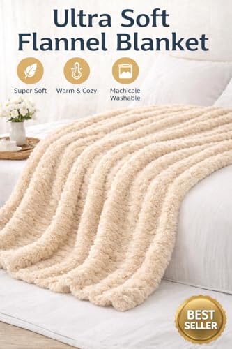 Image of WONJU Ultra Plush Mink Blanket | Soft Warm Fleece Blanket for Double Bed | Luxury Winter Blanket for Bed, Sofa, Couch & Travel | Machine Washable (Cream)