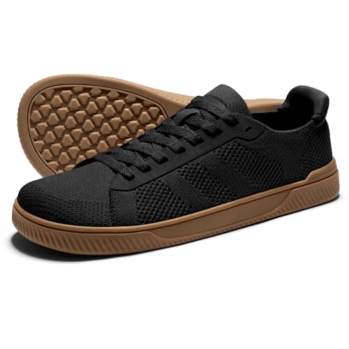 AIRHAS Mens Wide Toe Box Barefoot Shoes Zero Drop Fashion Sneakers for Men Walking Casual Minimalist Shoes(Black/Gum,10.5W)