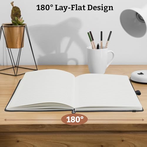 joibabe Notizbuch liniert A5,Journal Buch mit 196 Seiten,Premium 100gsm Tintenfestes Papie Dickes,PU Hard Cover Notebook,Innentasche,Elastisch Gebändert,bullet journal & Notizblock Hardcover-Schwarz