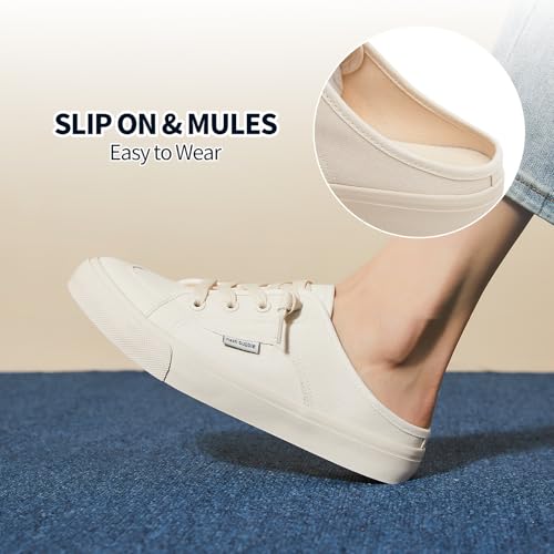 Image of hash bubbie Women's Mules Slip on Sneakers Canvas Tennis Shoes | backless summer close toed sandals non slip on walking casual comfortable