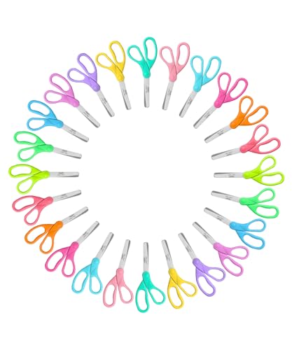 Mr. Pen- Kids Scissors Bulk, 5 Inch, 24 Pack, Bright Color, Stainless Steel Blades Comfort Grip Safety Scissors Bulk for Children Toodler Cutting...