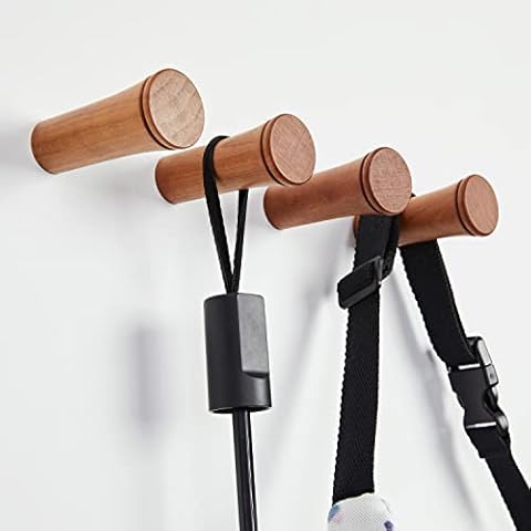 HomeDo Wood Wall Hooks, Adhesive Hooks Hat Hook, Wooden Coat Hooks Wall Mounted, Entryway Hat Rack, Decorative Hooks Single Organizer Hat Hanger Towel Rack Hook (Cherry-8cm, 5Pack) Cover