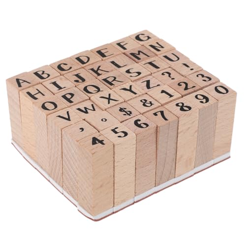 TOGEVAL 42 Sellos de Letras y Números de Madera de Haya Vintage, Kit de Sellos Goma para Scrapbooking, Decoración y Etiquetado en Manualidades y Oficina