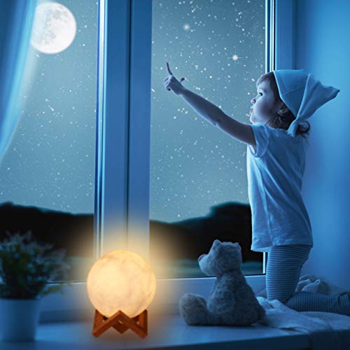 relaxdays Bianco Lampada Luna 3D, 2 Colori, Regolabile, Touch Sensor, Senza Cavo, per Bambini, Illuminazione a LED 15 cm - Image 3