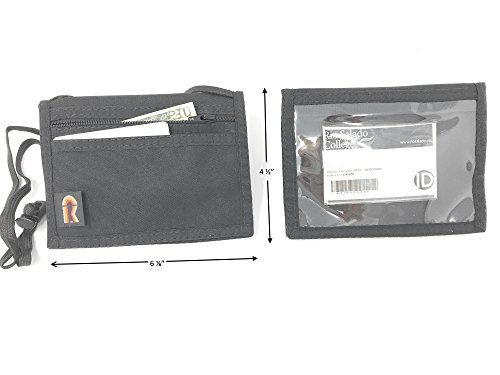 Bifold Neck ID Wallet – USA Made, Lightweight, Water-Resistant Travel Wallet with Adjustable Neckstrap, Zipper Pockets, and Clear Windows for Cards & IDs (Black)3
