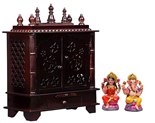 Pooja Mandir en bois compact Devyom avec tiroir de rangement
