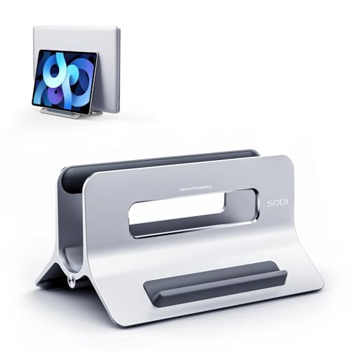 SODI Vertical Desktop Holder, Vertical Stand for Laptop, Vertical Laptop Stand for MacBook Air, MacBook Pro, iPad, iPhone, Aluminum Laptop Vertical Stand for Notebook