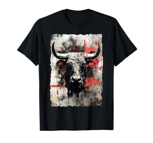RTUZ / Toro Salvaje con cuernos Tauro Camiseta Unisex-Adultos Negro Talla S Manga Corta