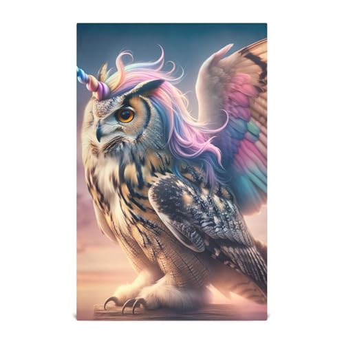 ODAWA Owl with Colorful Hair Dish Towels Kitchen Dishcloth Towels DishCloths for Kitchen, Set of 4