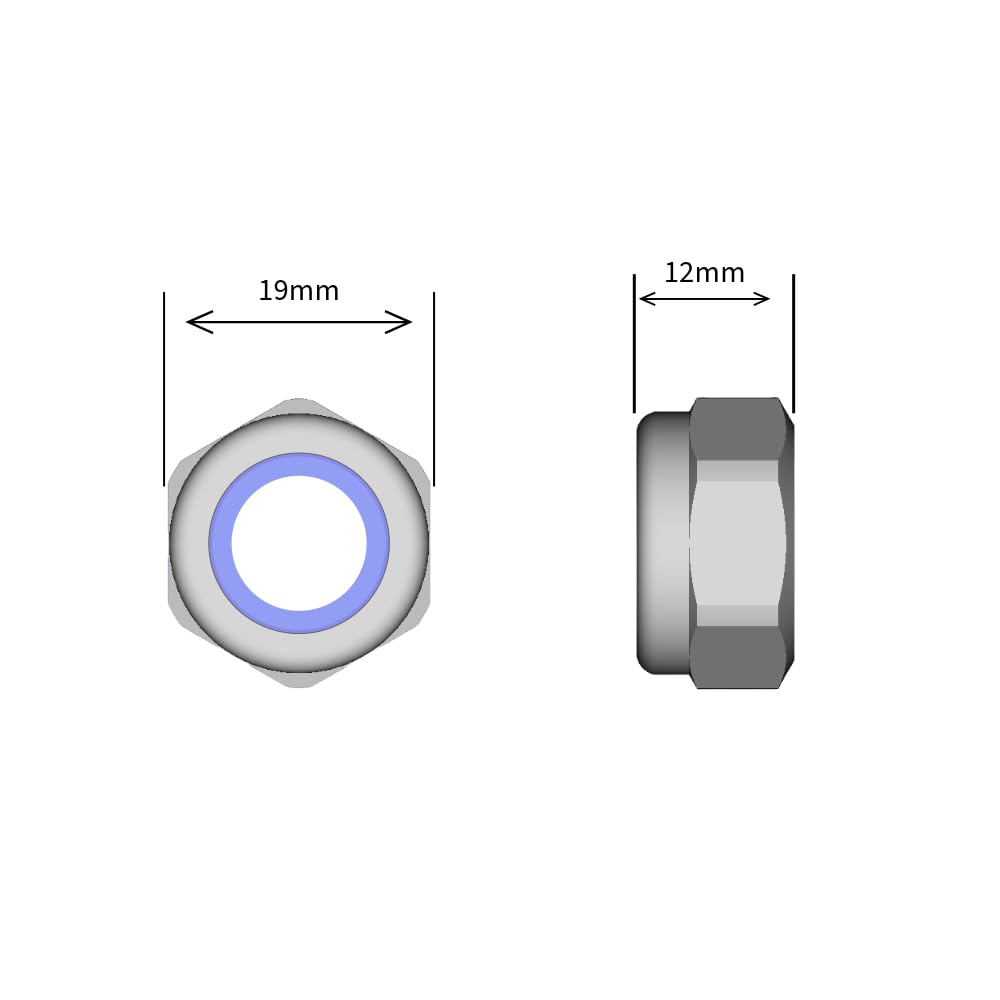 M12 (12mm) Nyloc Nut (Type-T) Class 6 Steel BZP (Pack of 10), Silver And Purple - Image 2