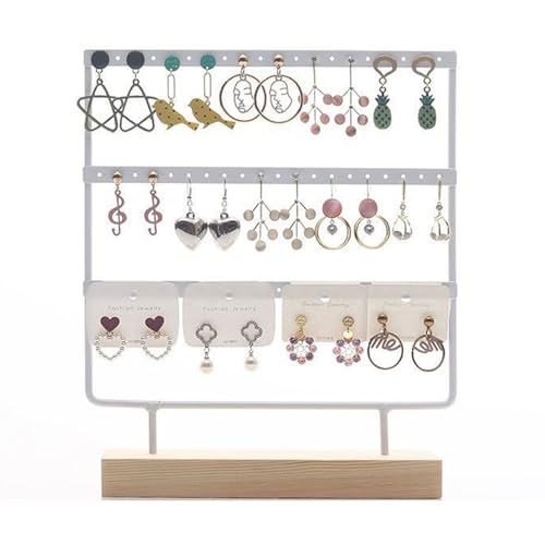 JOYOLA 60 Trous Organisateur de Boucle d'oreille, 3 Couches Presentoir a Boucle D'oreille avec Base en Bois, Porte Boucles D'oreilles Présentoir pour Bijouterie, Maison – Montage Facile