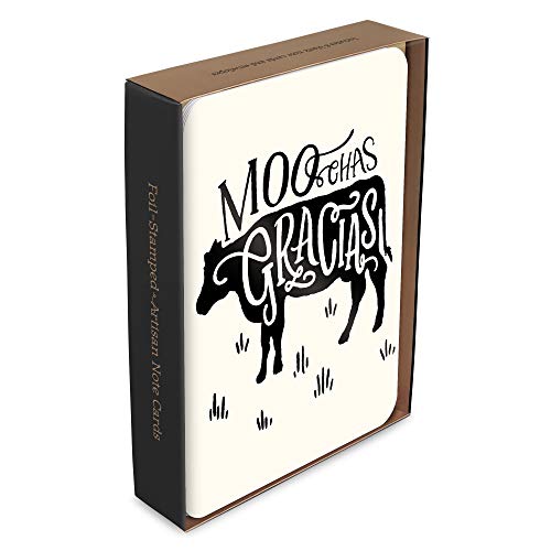 Image of Artisan Blank Note Cards by Studio Oh! - MOOchas Gracias - Pack of 8 - 4.25 inch x 5.5 inch Printed Textured Art Paper Embellished with Foil Stamping Cards and Envelopes
