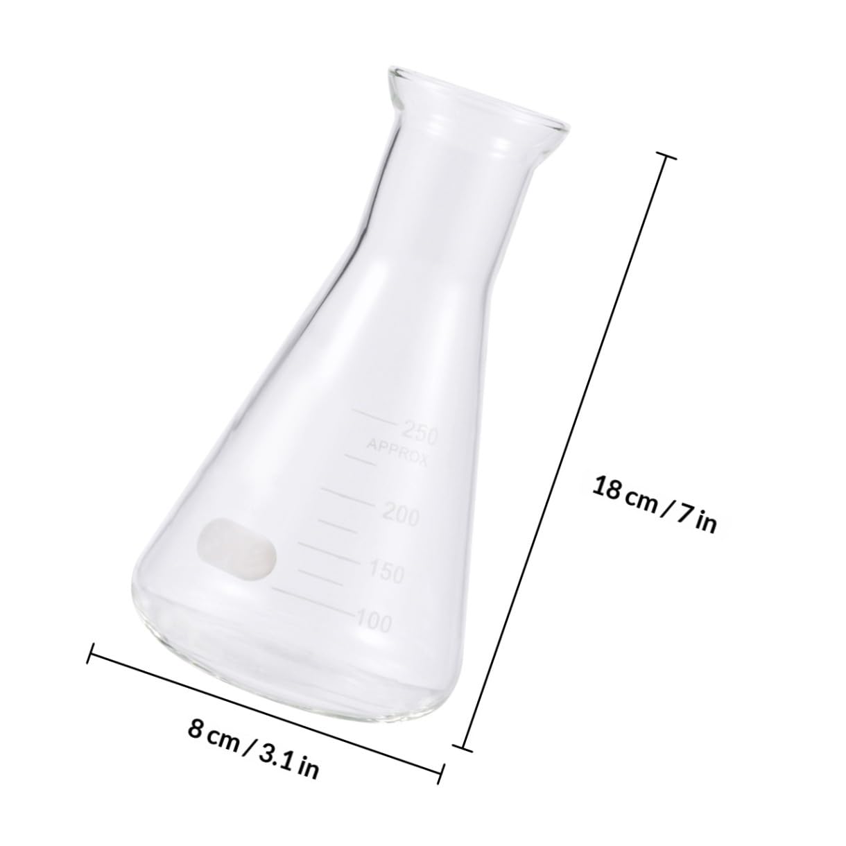Kichvoe Matraz Erlenmeyer De Vidrio Matraz Cónico Matraz De Vidrio De Boca Ancha Matraces Aforados Con Tapón De Goma (250 Ml)