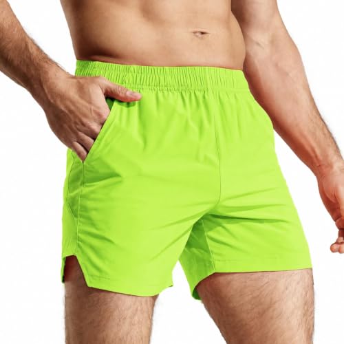 MIER Men's 5 Inch Running Shorts, Quick-Dry with Pocket, Neon Green X-Small