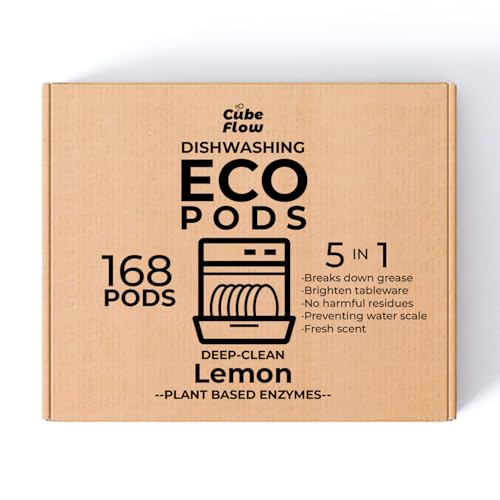 ECO Dishwasher Pods 168 Count, with Glycerin & Enzymes (Protease, Amylase),Dishwasher Detergent Liquid dish pod for Powerful Cleaning, No Pre-Rinse, Fights 24-Hour Dried On Food, Plant-Based