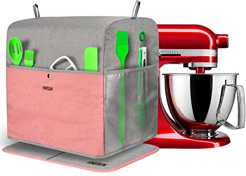 FINESUN Standmixer Staubschutz für KitchenAid Mixer, mittlere Standmixer Abdeckung mit mehreren Taschen (grau und rosa), passend für Schüsselheber 4,5-5 Quart, kostenlose Matte Cover