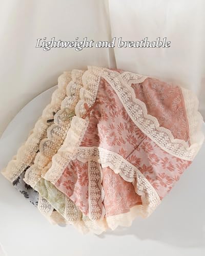 Floral Embroidered Cotton Panties Set for Teen Girls Age 8-18 Cute Y2K Lolita Underwear Frill Trim Mid-rise Briefs3