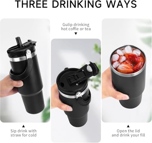 Image of CORPORATE PORIUM 900 ML Tumbler with Handle and Straw Lid Double Insulated Cup, vacuume Insulated Stainless Steel Tumblers for Hot & Cold Drink 100% Leakproof for Gym,Travel (Black)