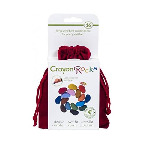 Crayon Rocks, Crayons in a Rock Shape, 16 Count, Tripod Grip Made For Handwriting Development in Kids and Toddlers, Fun & Educational, Creative Activity, Comes in a Red Velvet Bag - 16 Colors Cover