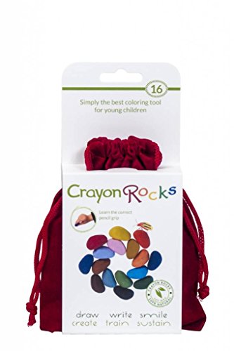 Crayon Rocks, Crayons in a Rock Shape, 16 Count, Tripod Grip Made For Handwriting Development in Kids and Toddlers, Fun & Educational, Creative Activity, Comes in a Red Velvet Bag - 16 Colors