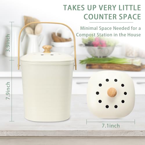 Image of Vipush Compost Bin Kitchen Countertop Compost Bin with lid - Small Compost Bin Made of Sustainable Bamboo Fiber Includes Charcoal Filter, Beige