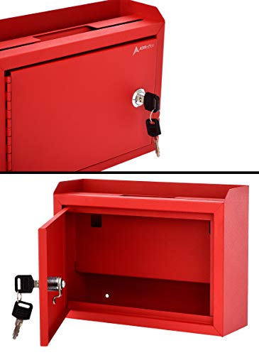 AdirCorp. Wall Mountable Steel Suggestion Box with Lock - Donation Box - Collection Box - Ballot Box - Key Drop Box, 9.75x 7X 3 - Red