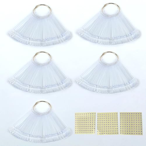 250 Stück Nail Art Tips Sticks Rings, Nagelproben Nagelmusterstäbchen Nagelfarben Display Tips, Transparent Nagelspitzen Nagel Display für Nail Art Salon Übungen, mit 3 Blättern Zahlenaufklebern