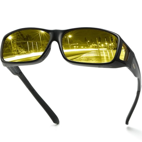Duco 8953Y Lunettes polarisées pour conduite de nuit Design enveloppant À porter par-dessus des verres correcteurs - noir -
