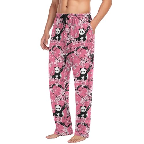 ALAZA Cherry Flowers Panda Men’s Pajama Pants Soft Long Sleep Pants Lounge Pajama Bottoms with Pockets4