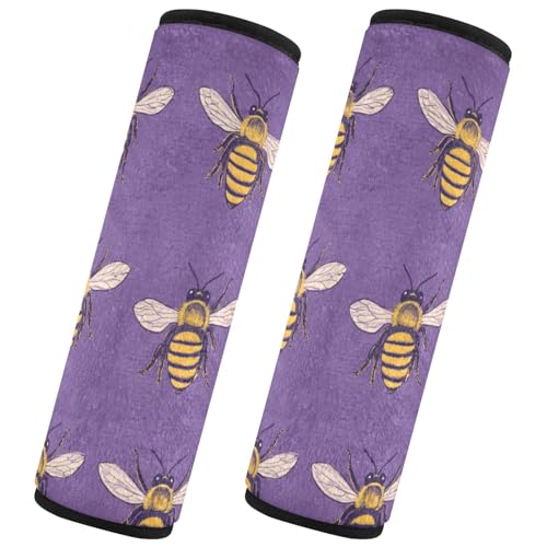 Seat Belt Covers 2 Pack Bees Car Seat Strap Covers Super Soft Purple Car Seat Neck Cover for Boys Girls Adults Babies S