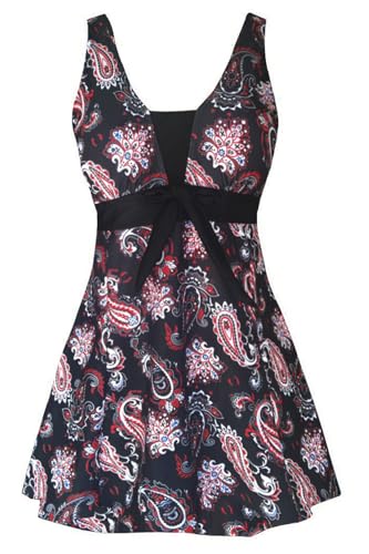 AMAGGIGO Traje de baño de una pieza con diseño de lunares para mujer, con control de abdomen, traje de baño con falda, 6 negro y rojo, 50