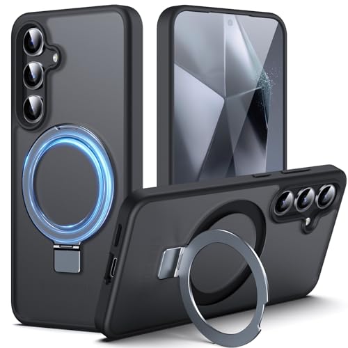 DASFOND Mag-Stand Designed for Sansung S24 Case, Upgraded [All-in-1] [Compatible with MagSafe] Invisible Ring Kickstand Transparent Matte Phone Case Cover for Sansung S24, Black by DASFOND - Used condition - CA$22.84