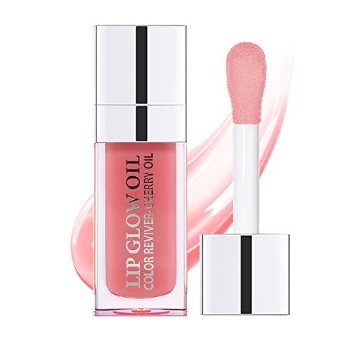 Plumping Lip Oil, Hydrating Lip Gloss Tinted Lip Balm Transparent Lip Care, Big Brush Head Glitter Shine, Long Lasting Nourishing Non-Sticky Fresh Texture #TOP19